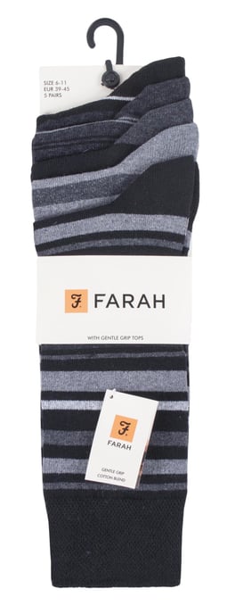 Farah - Paquete de 5 calcetines de algodón para hombre, finos, transpirables, de rayas, de corte clásico y suaves - FCS271BLKCHA (Rayas) - Image 2