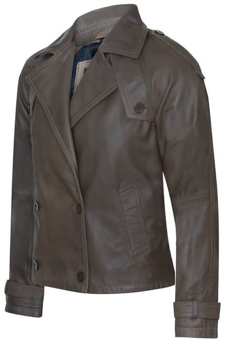Chaqueta de cuero estilo gabardina corta y holgada para mujer - Canberra - Image 3