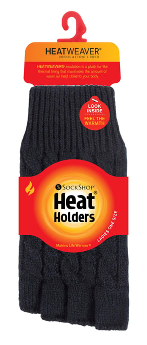 CALEFACTORES - Guantes térmicos de invierno sin dedos de punto por cable para mujer - Image 2