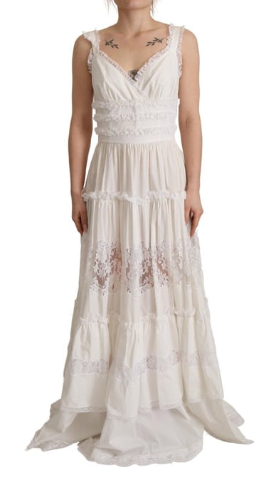 Vestido largo maxi de algodón blanco con volantes en A de mujer de Dolce & Gabbana - Image 1