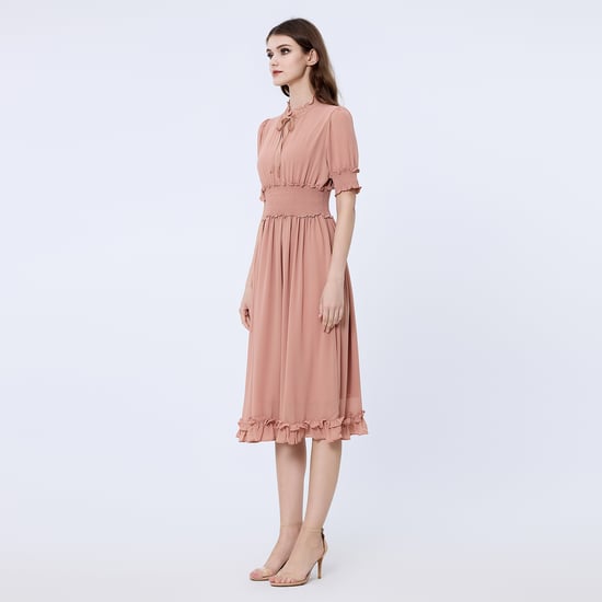 Chiffon dress with smocks and small ruffles - Image 2