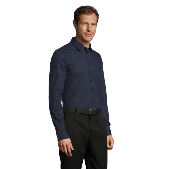SOLS Mens Blake Stretch Long-Sleeved Shirt (Dark Blue) - Image 4