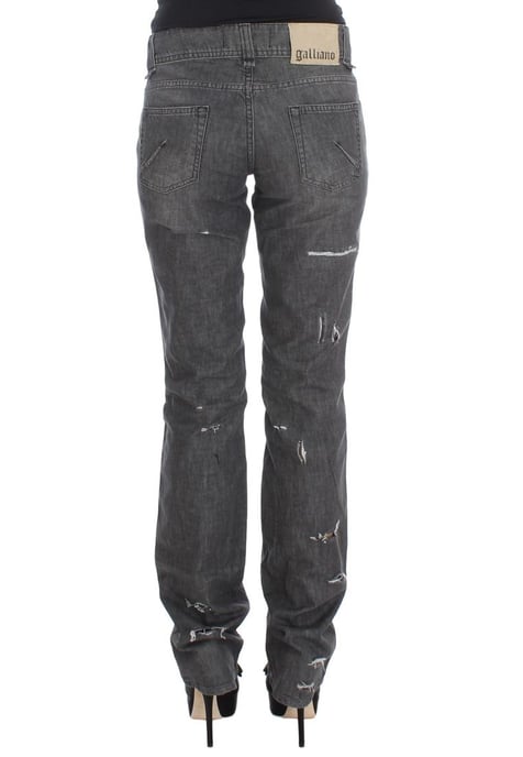Jeans rectos desgastados de algodón gris para mujer John Galliano - Image 3
