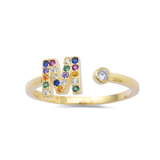 Anillo Luxenter de Plata de Ley 925 con Circonita Multicolor acabado en oro amarillo de 18K - Alphabet - Image 3