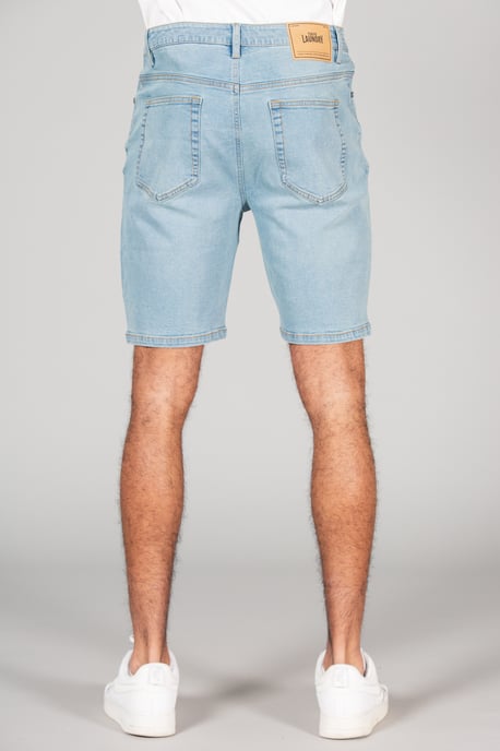 Light Blue Cotton Blend Regular-Fit Denim Shorts