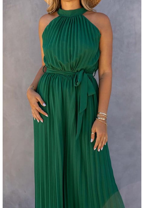 Azura Exchange Women's Pleated Wide Leg Jumpsuit with Belt in Green - Image 1