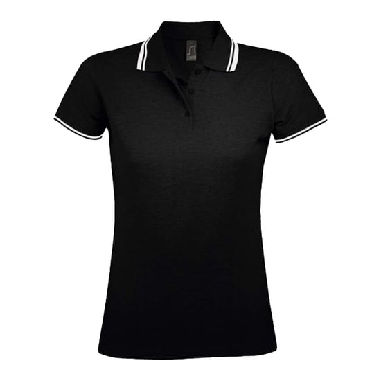 SOLS Womens/Ladies Pasadena Polo Shirt (Black/White) - Image 1
