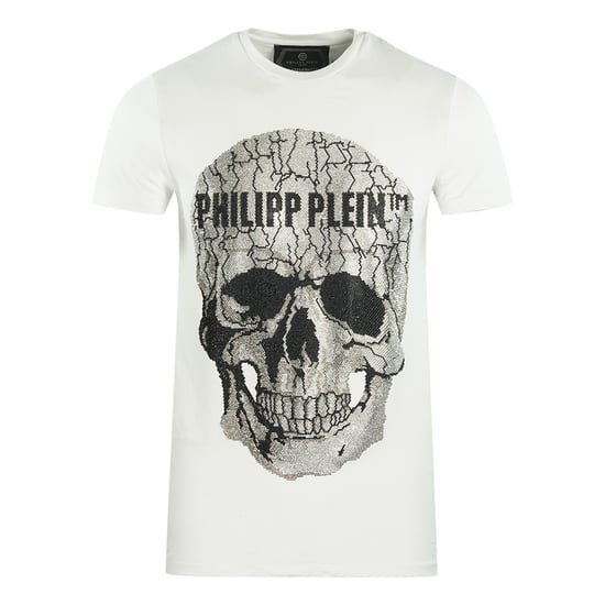 Philipp Plein camiseta blanca con logo de calavera agrietada grande - Image 1