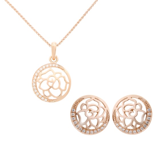 Orphelia 'Blair' Women's 925 Sterling Silver Set: Chain-Pendant + Earrings - Rose SET-7089/1 - Image 1