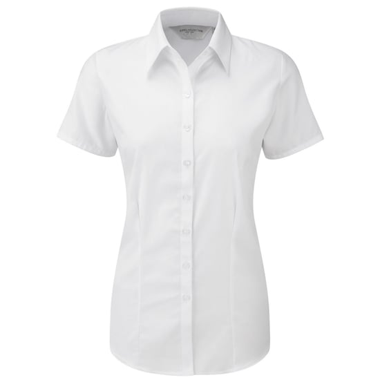 Russell Collection Womens/Ladies Herringbone Short-Sleeved Shirt (White) - Image 1