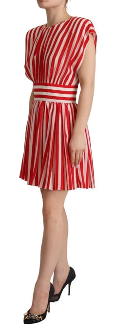 Vestido Mini A-line de Seda con Rayas Rojas y Blancas para Mujer de Dolce & Gabbana - Image 2