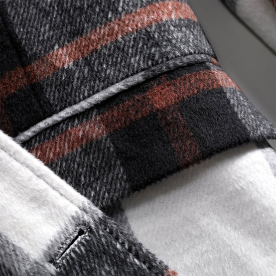 Men's Long Slim Fit Checked Winter Thick Coat with Shawl Collar Red - Image 5