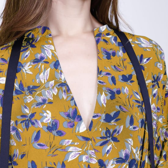 Satin collar short dress and leaves print - Image 4