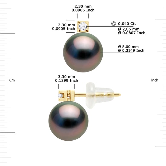 DIADEMA - Earrings - Diamonds - Yellow Gold and Real Tahitian Pearls