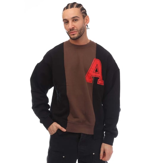 Sudadera VARSITY de algodón polar con cuello redondo en marrón y negro - Image 1