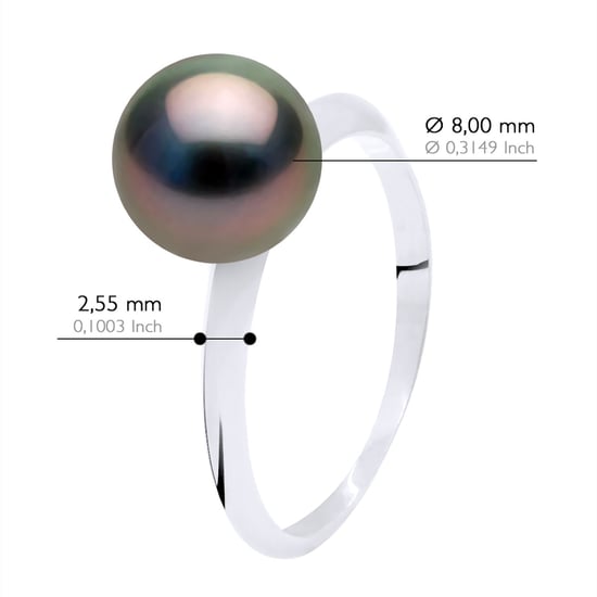 Ring Real Cultured Tahiti Pearl Round 8-9 mm - White Gold - Image 2