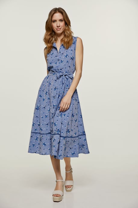 Vestido con detalle de botones florales índigo - Image 1