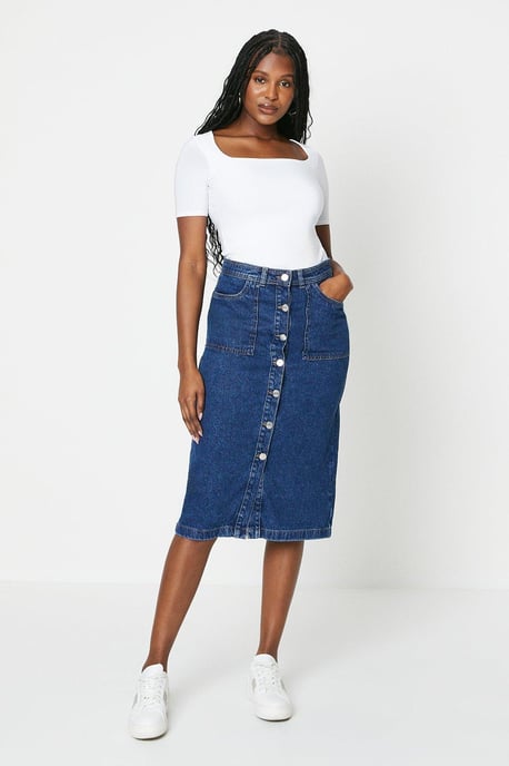 Denim Button Through Maxi Skirt