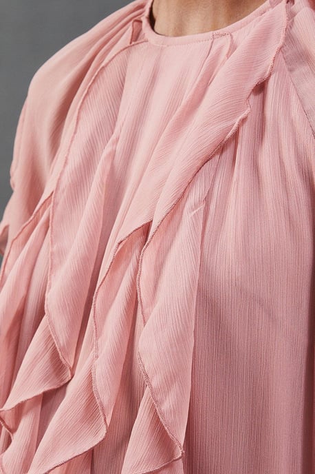 Chiffon Ruffle Blouson Sleeve Maxi Dress