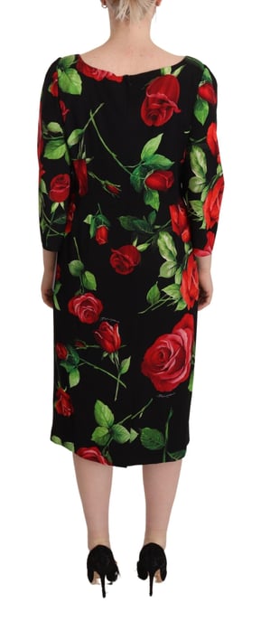 Vestido de Seda Elástica Negro con Rosas Rojas de Dolce & Gabbana para Mujer - Image 4