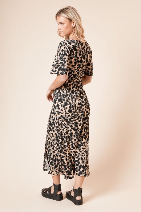 Petite Angel Sleeve Mono Leopard Midi Dress
