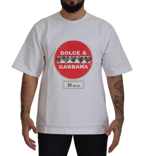 Camiseta de algodón con cuello redondo para hombre Dolce & Gabbana White Amor Heart - Image 1