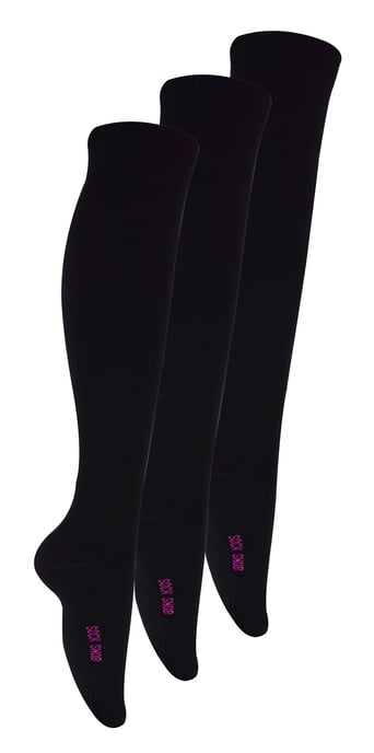 Paquete de 3 pares de calcetas largas para niñas de bambú | Sock Snob | Calcetines escolares lisos para niños - Negros - Image 1