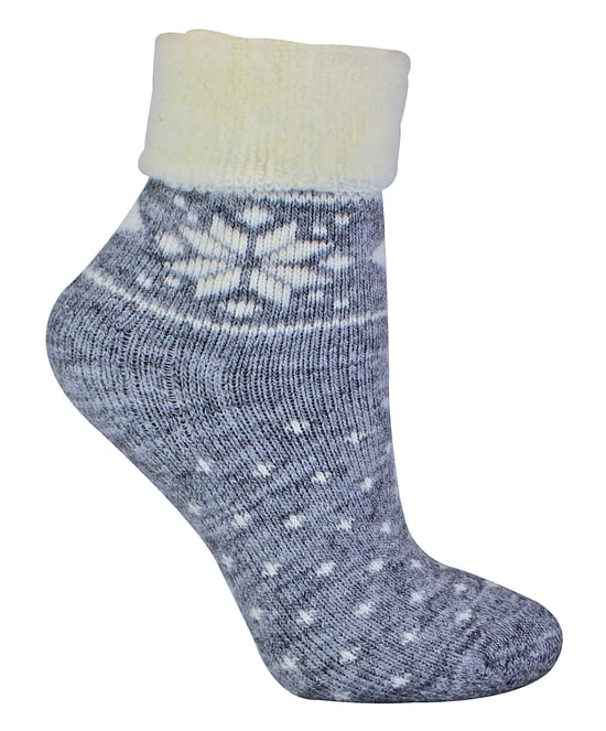 Ladies Wool Bed Socks with Fairisle Design | Sock Snob | Thermal Lounge Socks for Winter | Used for Boots, Sleep, Outdoors or as a Gift | Xmas Christmas Designs - Grey