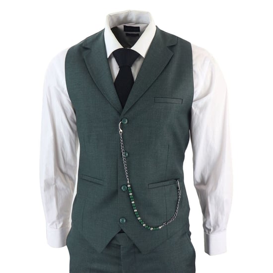 Traje clásico de tres piezas liso verde para hombre - Image 3
