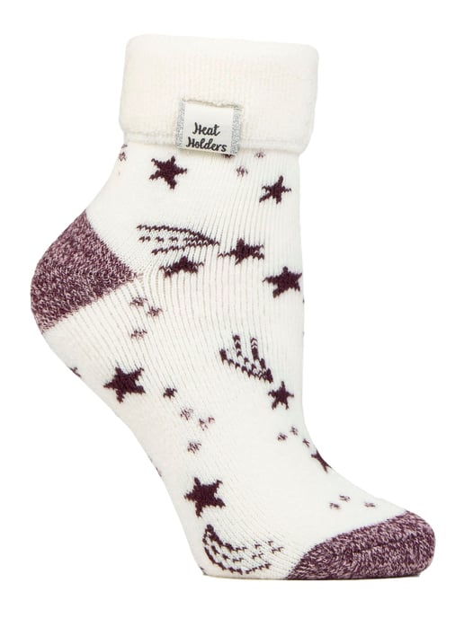 Calcetines de mujer con puño giratorio | Calentadores | Calcetines de invierno - Marfil/Cabernet Estrellas - Image 1