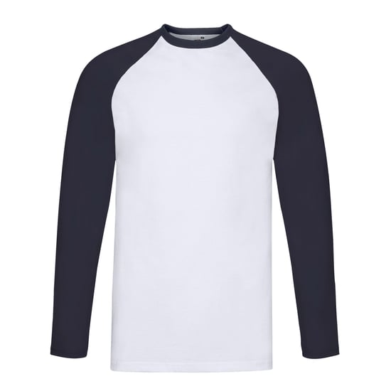 Fruit of the Loom Mens Contrast Long-Sleeved Baseball T-Shirt (White/Deep Navy) - Image 1