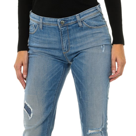 Women's long worn and torn effect denim pants 3Y5J28-5D0UZ