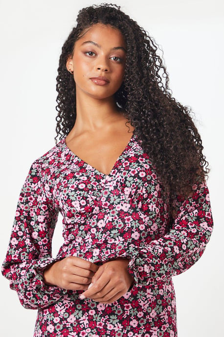 Tall Pink Ditsy Ruffle Hem Mini Dress - Image 4