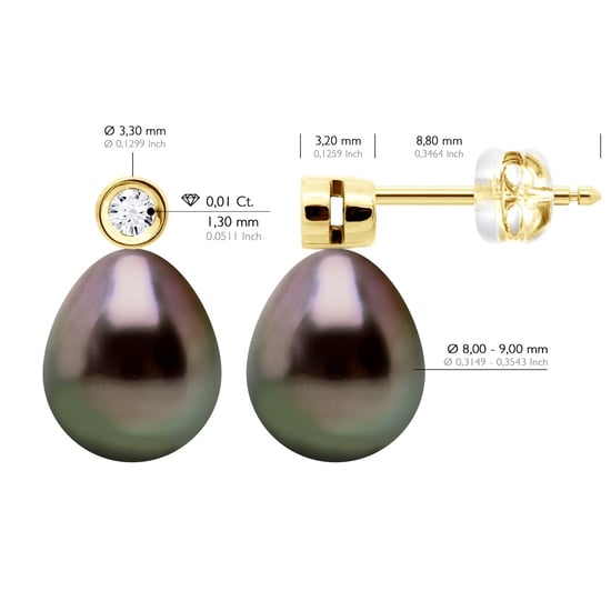 Earrings Prestige -Diamonds 0,02 Cts - Yellow Gold - Real Cultured Tahiti Pearls Pear 9-10 mm - Image 2