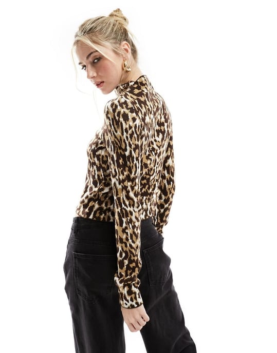 ASOS DESIGN jumper with high neck in animal pattern