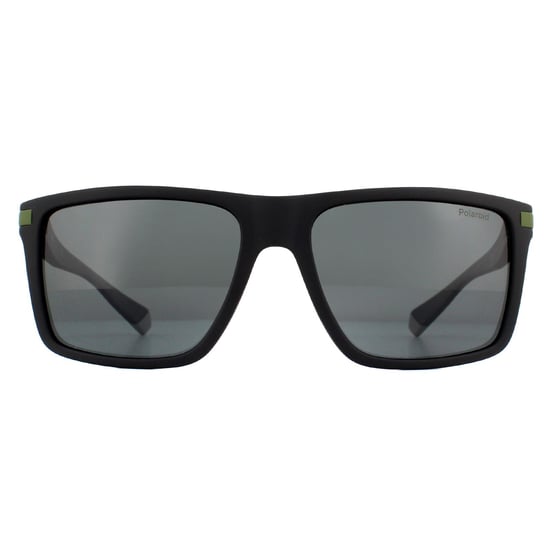 Polaroid Rectangle Mens Black Green Grey Polarized Sunglasses
