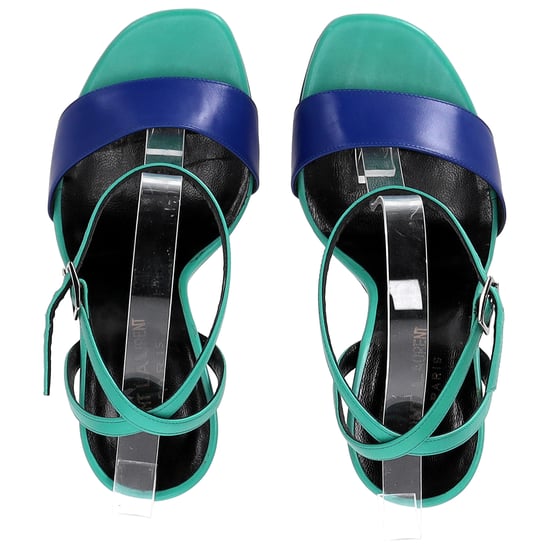 Saint Laurent Jane Ankle Strap Heeled Sandals in Green and Blue Leather - Image 5