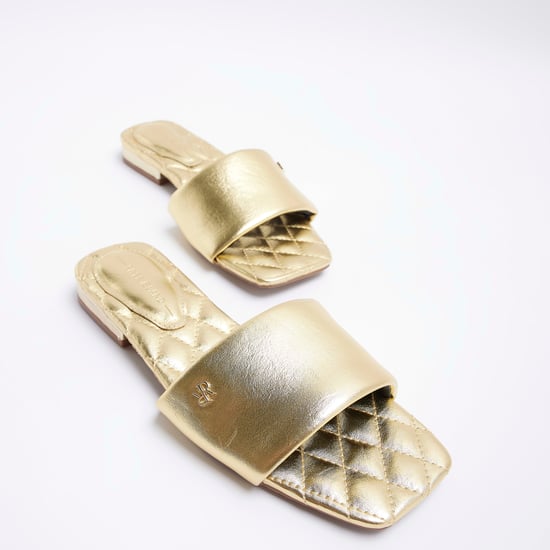 River Island Womens Sliders Gold Wide Fit Padded