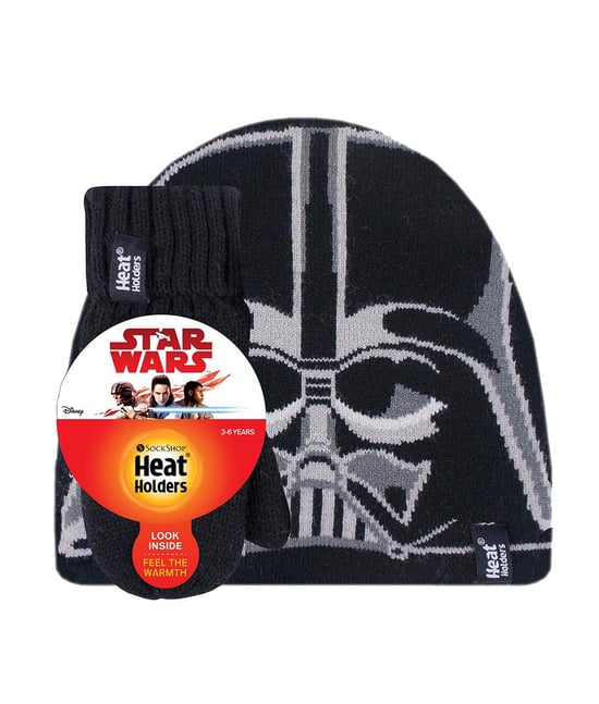 Heat Holders - Juego de gorro y manoplas de invierno con forro polar Marvel/Star Wars para niños - Darth Vader - Image 2