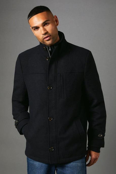 Funnel Neck Wool Blend Jacket
