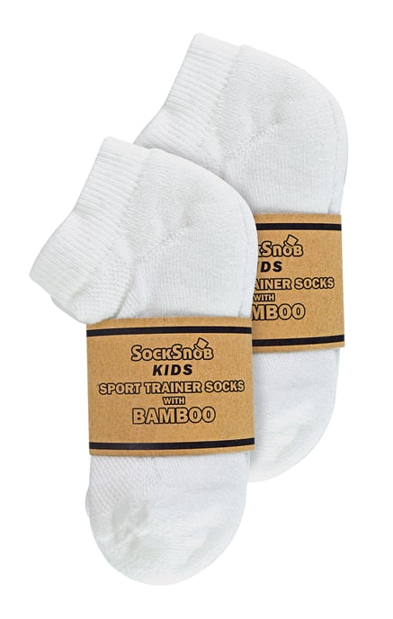 6 Pares Multipack Calcetines Blancos Niños | Sock Snob | Bamboo Trainer Socks for Boys and Girls - Blanco - Image 2