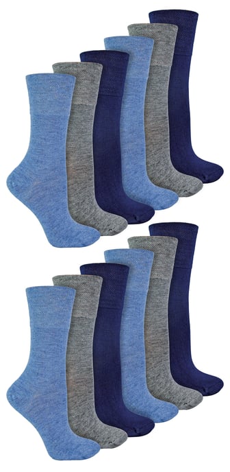 IOMI - Paquete múltiple de 12 pares de calcetines diabéticos de bambú para mujer, sin costuras y sin elástico en la parte superior - Azul - Image 1