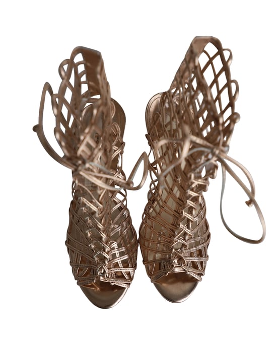 Sophia Webster Delphine Metallic Cage Lace-up Sandals in Gold Leather - Image 5