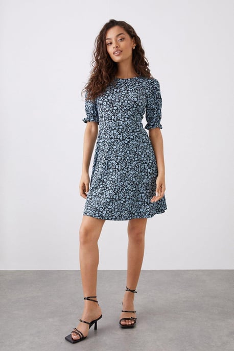 Petite Blue Floral Mini Dress - Image 2