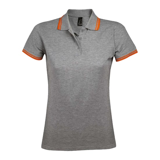 SOLS Womens/Ladies Pasadena Polo Shirt (Grey Melange/Orange) - Image 1