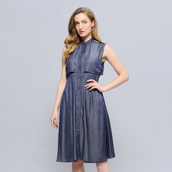 Open flap back fit-an- flare shirt dress
