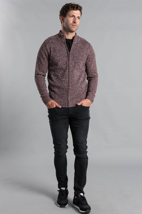 Wine Recycled Cotton Blend Zip-Through Cardigan