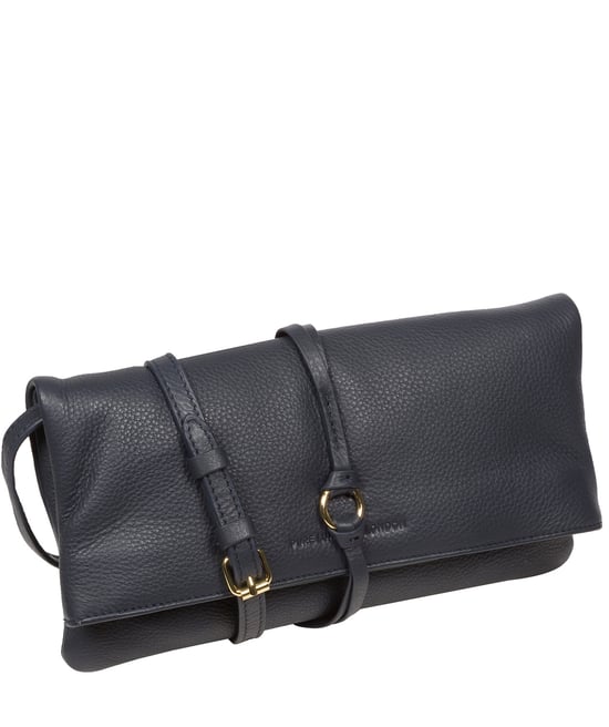 'Selene' Navy Nappa Leather Cross Body Clutch Bag