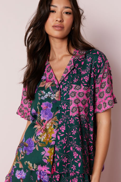 Floral Mix Print Ruffle Pajama Shorts Set