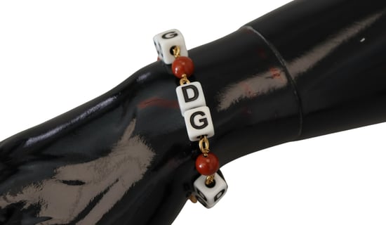 Pulsera de mujer con logo de Dolce & Gabbana, cadena dorada, cuentas de latón y broche de langosta - Image 3